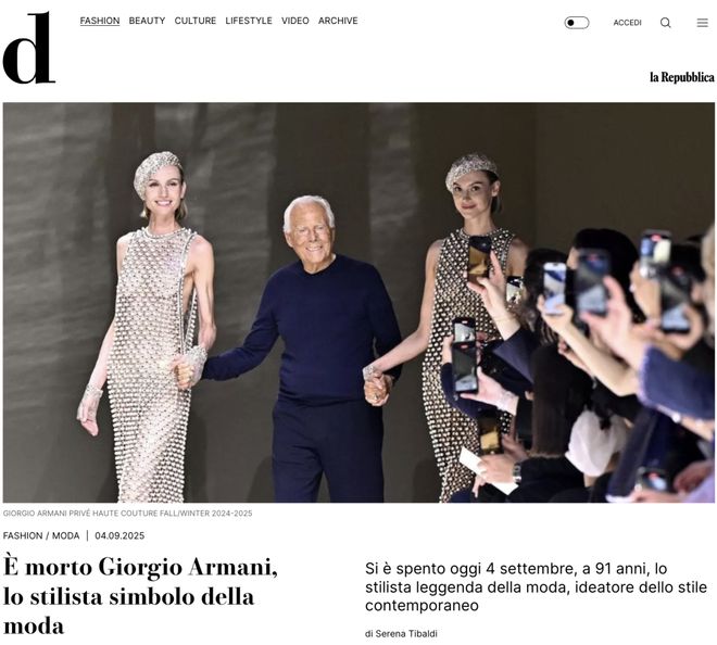 ”陨落！乔治·阿玛尼去世享年91岁mg不朽情缘游戏登录入口“